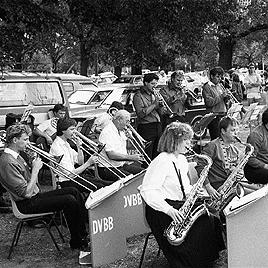 Cal Martin and his Diamond Valley Big Band at the People for Nuclear Disarmament (PND) Palm Sunday rally, April 1987.