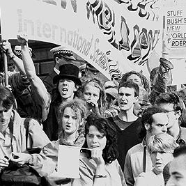 Protestor during U.S. President George Bush's visit to Melbourne, 2 January 1992.