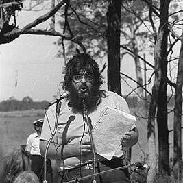 Albert Langer at the United States Omega base rally at Yarram