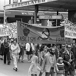 May Day 1974 ; "Fight Fascism" banner.