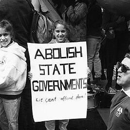 Anti-Kennett Government rally, 1992 - "Abolish state government" banner.