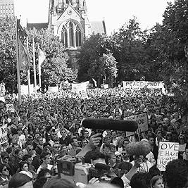 City Square jammed full of protesters at second Persian Gulf war protest march, 25 January 1991.