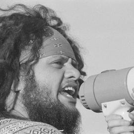 Protester at the rally against nuclear submarine, USS "Gurnard".