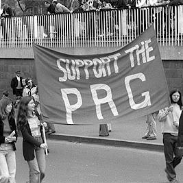 May Day 1974 ; banner supporting the PRG (People's Revolutionary Government of Vietnam)
