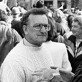 Wally Curran at May Day rally, 1991.