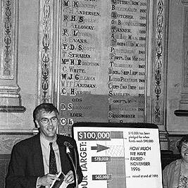 Leigh Hubbard at the opening of the New International Bookshop,  29th November 1996.