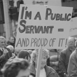 Public Sector Services union protest, 1992 - Public Servants' banner.