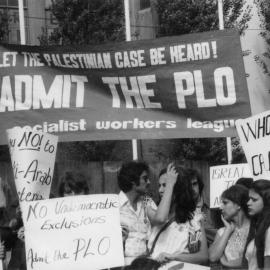Banners at the Palestine Liberation Organisation (PLO) demonstration.