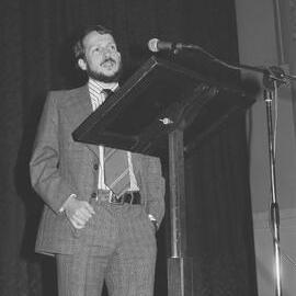 Uri Windt at Defend the ABC meeting, Melbourne Town Hall, 23rd November 1976