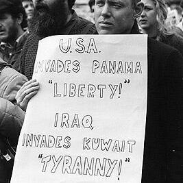 Poster at the Gulf Crisis rally in City Square, 25th August 1990.