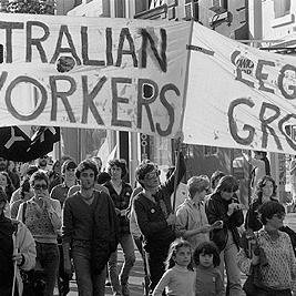 May Day, 1981 - "Australian Legal Workers Group" banner.