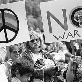 Posters at the People for Nuclear Disarmament Palm Sunday Rally, April 1990.