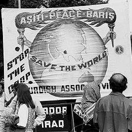 Poster at the People for Nuclear Disarmament Palm Sunday Rally, April 1990.