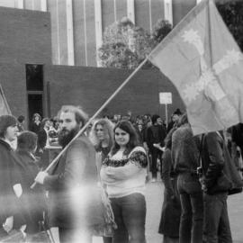 Protest at Malcolm Fraser's visit to Monash University, 1976