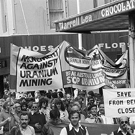 Margaret Frazer, Gareth Clayton, Eric Miller, Jack Sennett and Harry Perkel at the May Day rally, 1982.