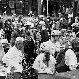 Cyclists at World Environment Day rally in the City Square, June 1990.