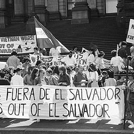 El Salvador march to U.S. consulate offices, November 1990.