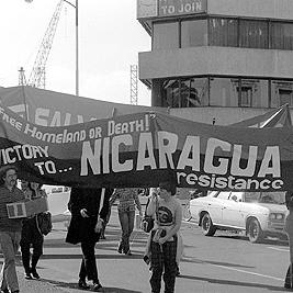 May Day, 1981 - "Victory to Nicaragua" banner.