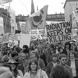 Banners at Movement Against Uranium Mining march, 3rd August 1978