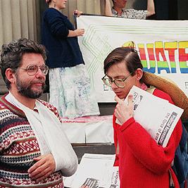 Bob Muntz and Max Sargeant at the Australian International Defence and Equipment Exhibition (AIDEX) protest in Melbourne, 16 November 1991.