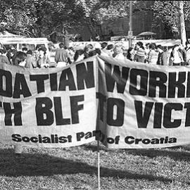 "Socialist Party of Croatia" banner at May Day rally, 1986.