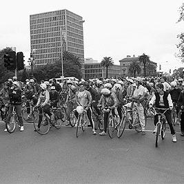 Cyclists at World Environment Day rally in the City Square, June 1990.