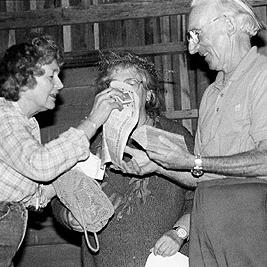 Wendy Martin at New Year's Eve fancy dress party at Camp Eureka, 1989.