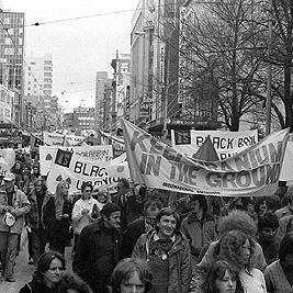 Hiroshima Day rally, 1979 - Uranium banners.