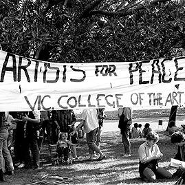 "Artists for Peace" Banner at the Palm Sunday rally, April 1984.