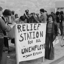 Unemployed Workers' Union soup kitchen outside the Arts Centre, 12 December 1978.