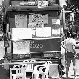 Tram notice board at Tram Conductors' Strike, December 1989.