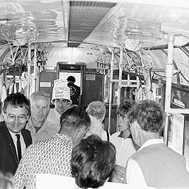 Conductors conducting tours of trams during the Tram Conductors' Strike, December 1989.