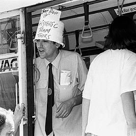 Conductors conducting tours of trams during the Tram Conductors' Strike, December 1989.