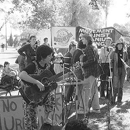 Jeannie Lewis at the Honeymoon uranium mine rally, May 1982.
