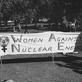 Honeymoon uranium mine rally, May 1982 - 'Women Against Nuclear Energy' banner.