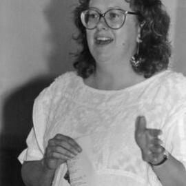Carmel Shute at the final Christmas breakup of the Communist Party of Australia, 8th December 1989.