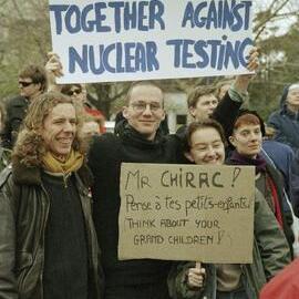 Protesters at a rally against French nuclear tests