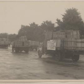 Transporting crates of dismantled Cook's Cottage through Melbourne