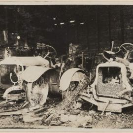 Minerva and Talbot after the fire [Miegunyah garage]