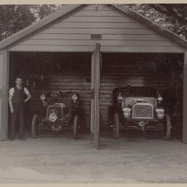 Cars and garage at Harleston, Caulfield, Victoria