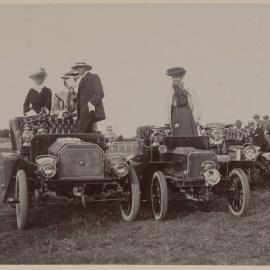People watching car racing at a motor club gymkhana at Maribyrnong, Victoria