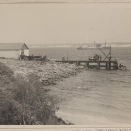 Gabo Island landing and the lighthouse tender ship S.S. Cape York at Gabo Island, Victoria