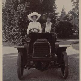 Two women in a car at Harleston, Victoria