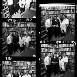 de Pauw, Dr Wilfred, Belgian Ambassador in the Library with Dr Wim Huesken (Dutch, left), Dr Christian Grawe (Chairman of the Department) and Dr Bruce Donaldson (Senior Lecturer in Dutch)