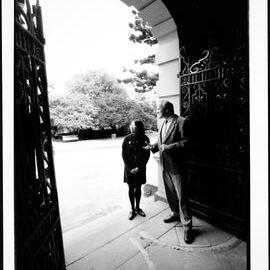 Chief Executive Officer of the University Postgraduate Association, Teresa Tjia and Acting Dean of the School of Graduate Studies, Professor Peter McPhee, in the entrance of the 1888 Building