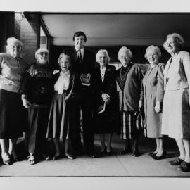 Women - Science. Senator Chris Schacht at a launch with some of the women who have contributed to Australian Science. From left: Jean Laby, Edna Sharp, Chris Blackall, Alvie Wilmot, Sophie Ducker, Edna Heggey and Beth Caldicott