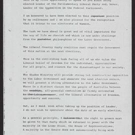 Election as leader of the Liberal Party and Opposition