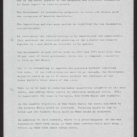 Electoral redistribution, employment, gagging the parliament