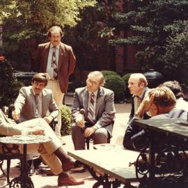 Malcolm Fraser speaking to members of the press during an official visit to Washington USA.