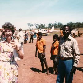 Tamie and Malcolm Fraser with local Aboriginal Australian People at an airstrip in the Northern Territory.